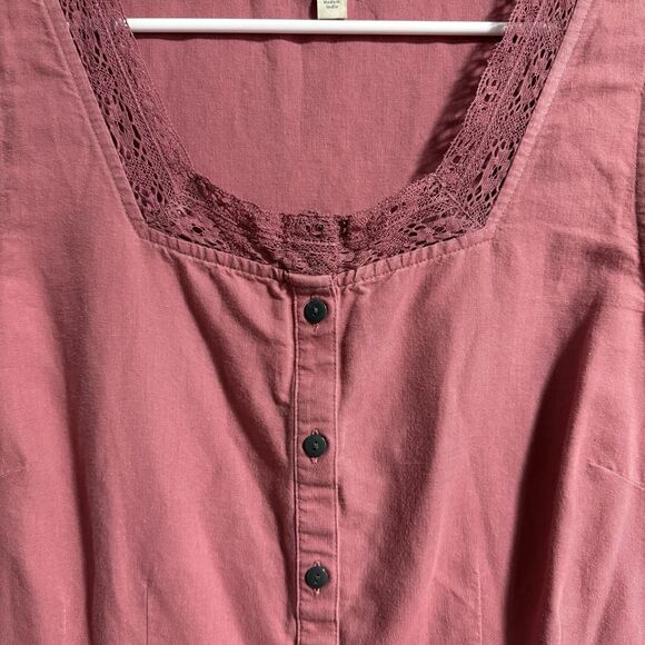 J.Jill Women Sleeveless Linen Cotton Blend Button Up Lace Trim Tank Top Pink Med - Picture 2 of 6